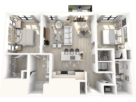 Floor plan for 2 beds, 2 baths, 1156 sqft